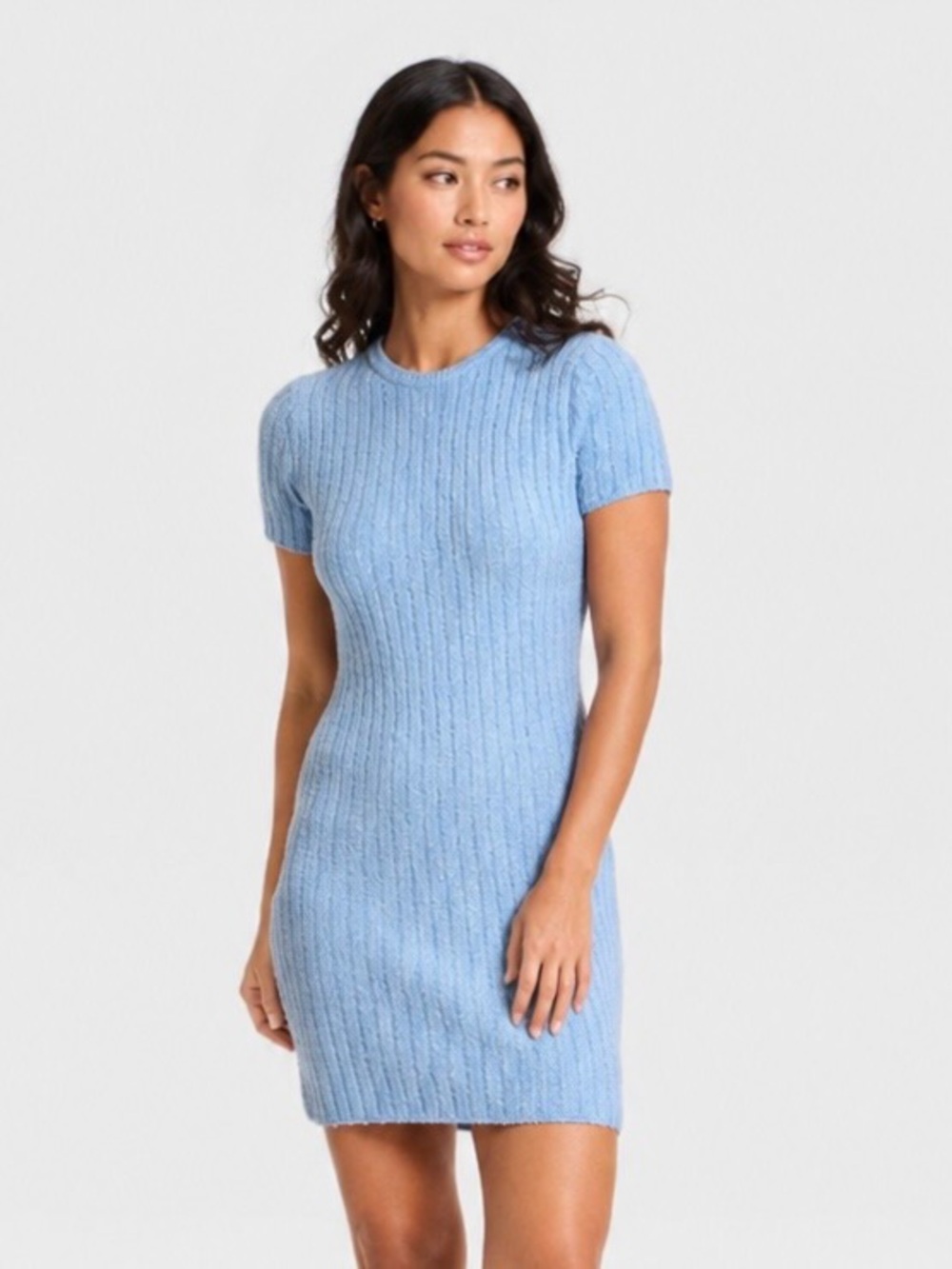 Universal Thread Women Short Sleeve Rib Mini Sweater Dress Blue Size M - Picture 1 of 12
